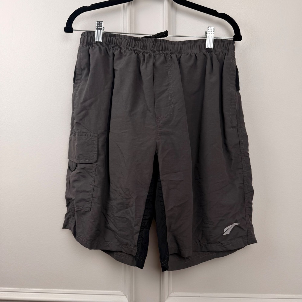 EZRUN Mens Athletic Cargo Shorts Gray Black Running Hiking Gym Size Large